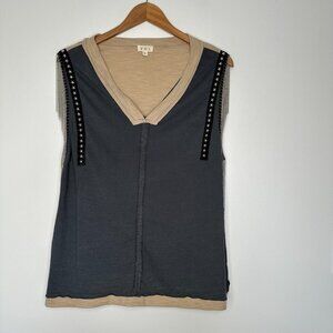 Pol Sleeveless Top Size L Star Studded Patchwork Fringe
